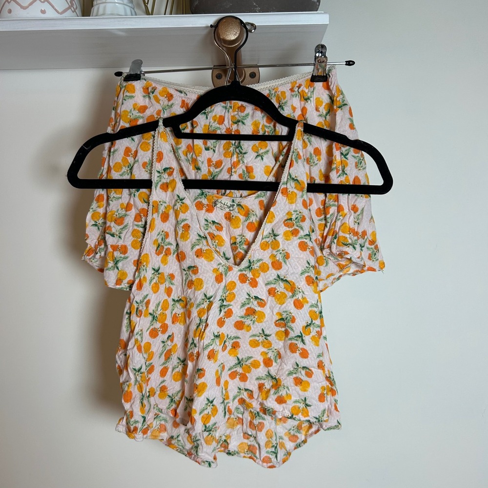 Free People Orange Floral Pajama Set - White & Orange